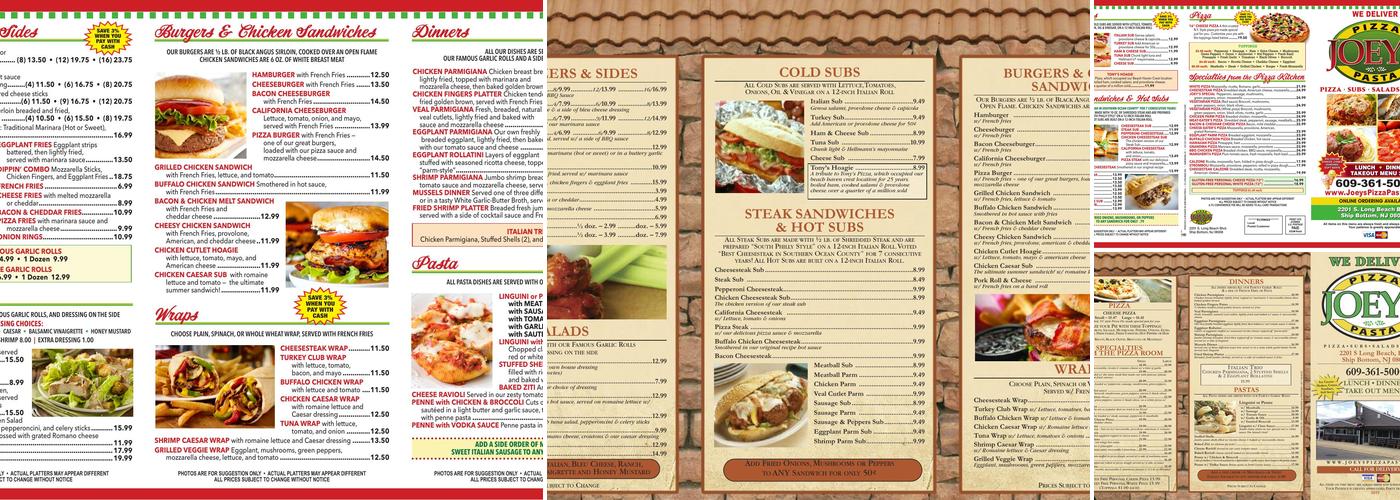 Joeys' Pizza Menu