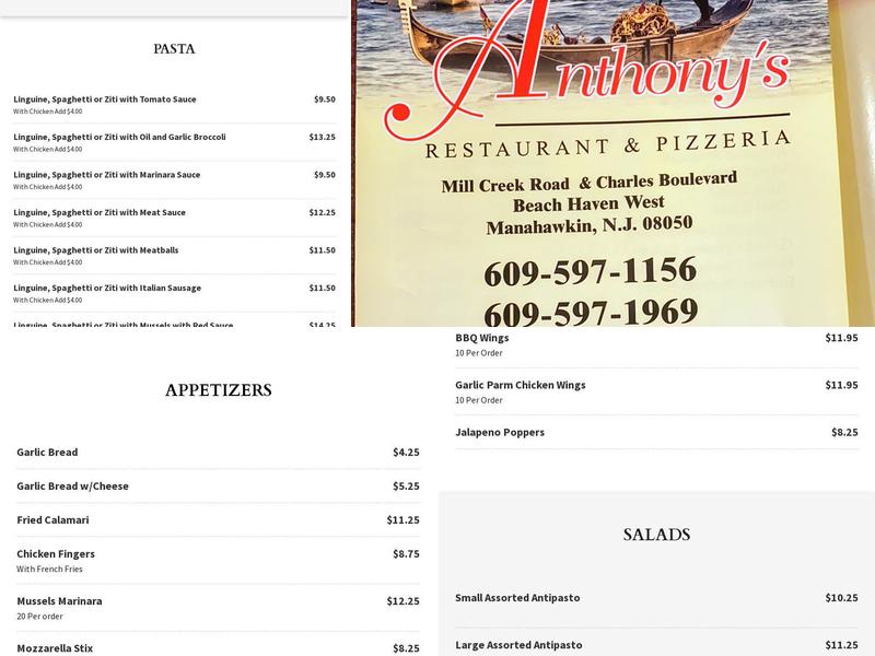 Anthony's Restaurant-Pizzeria Menu