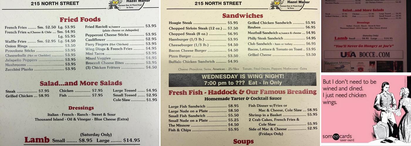 Weisz Hazel Manor Menu