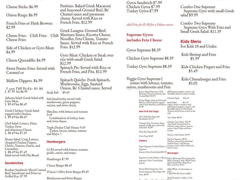 D'Nicio's Parlour Menu