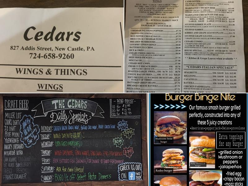 Cedars Menu
