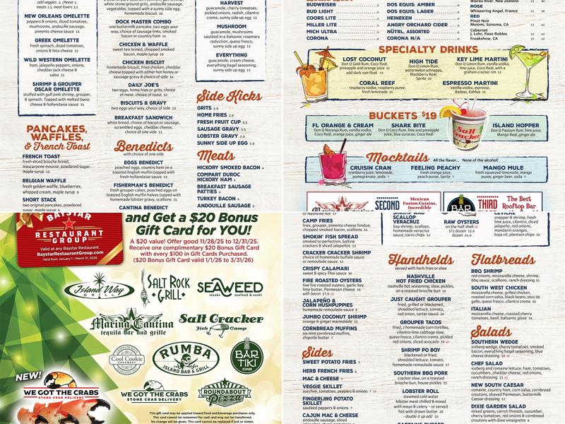 Salt Cracker Fish Camp Menu