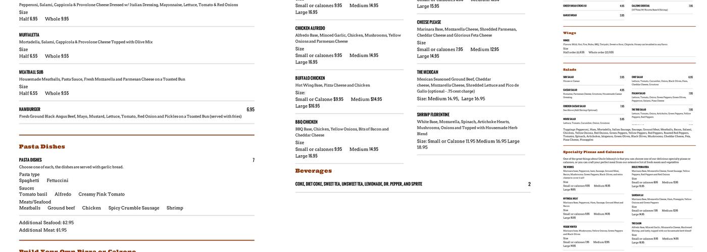 Uncle Johnny's Menu