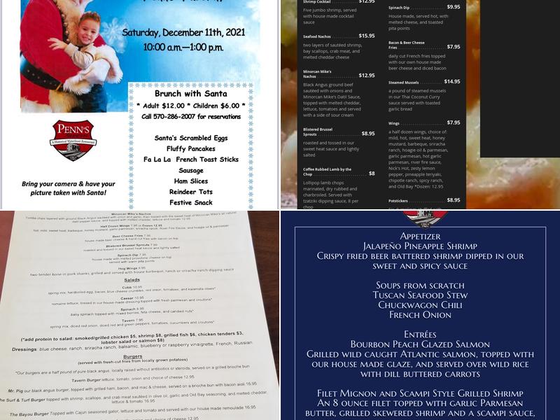 Penn's Tavern Historical Waterfront Restaurant Menu
