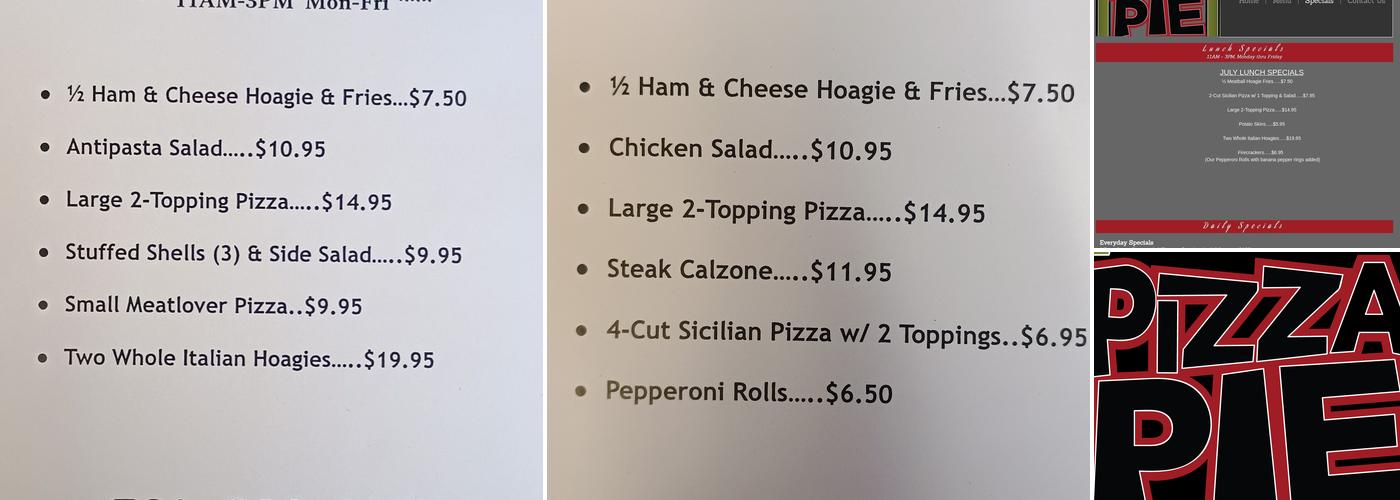 Pizza Pie (Rt. 8 location) Menu