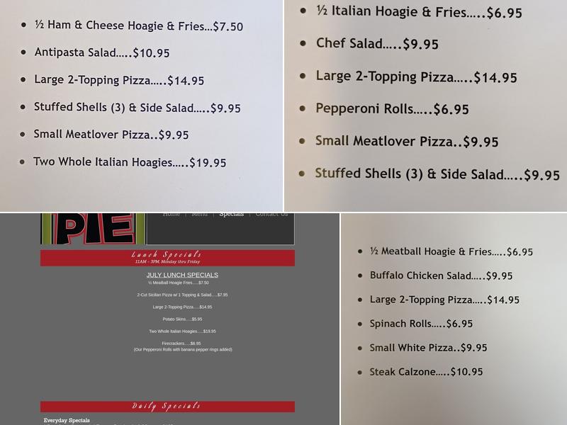 Pizza Pie (Rt. 8 location) Menu