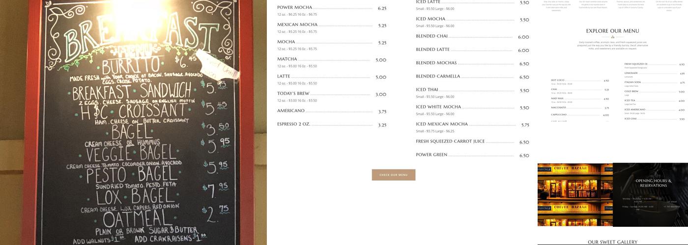 Coffee Bazaar Cafe Menu