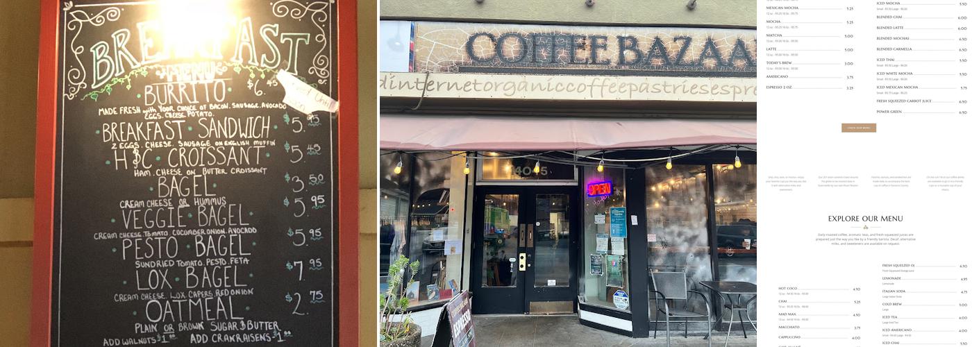 Coffee Bazaar Cafe Menu