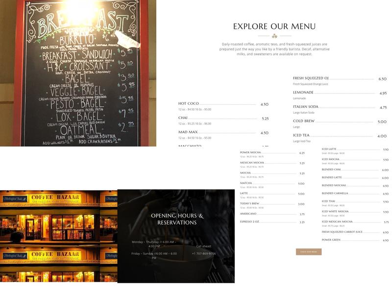 Coffee Bazaar Cafe Menu