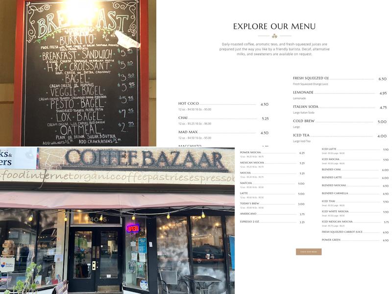 Coffee Bazaar Cafe Menu