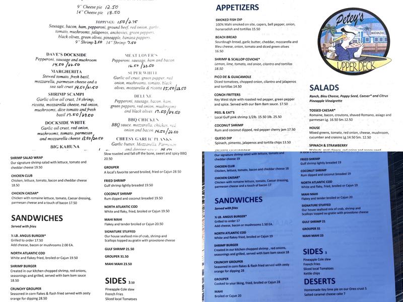 Matanzas on the Bay Menu