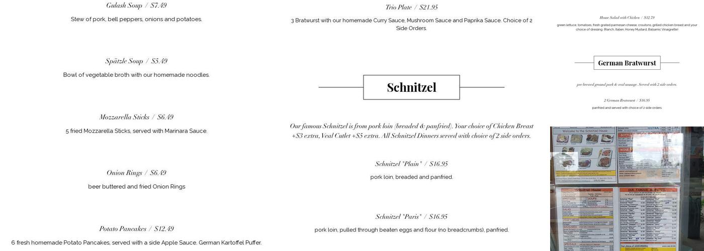Schnitzel House Menu