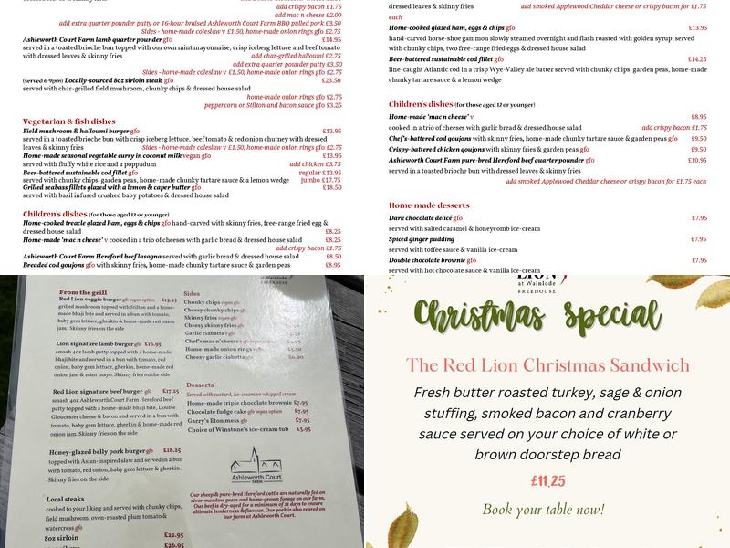 The Red Lion Menu