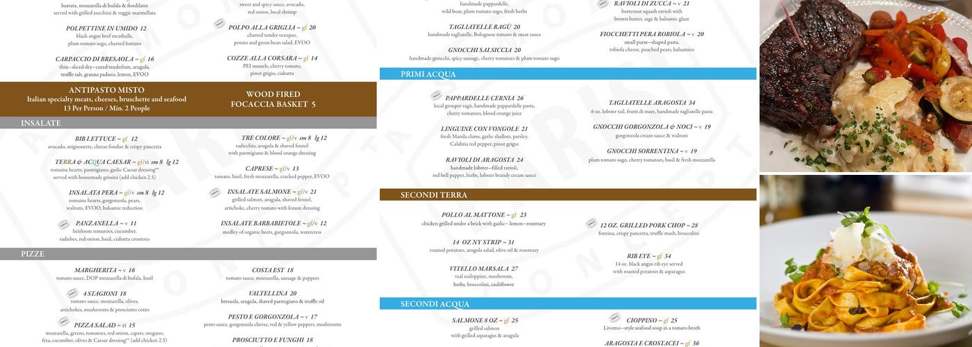 Terra & Acqua Menu