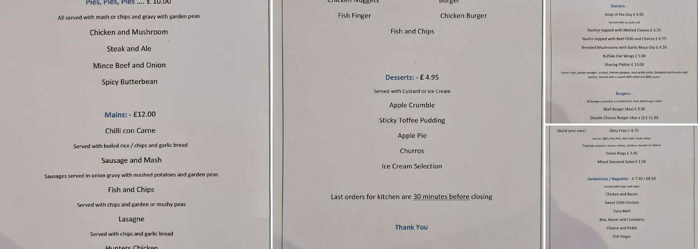 The Anchor Inn Menu