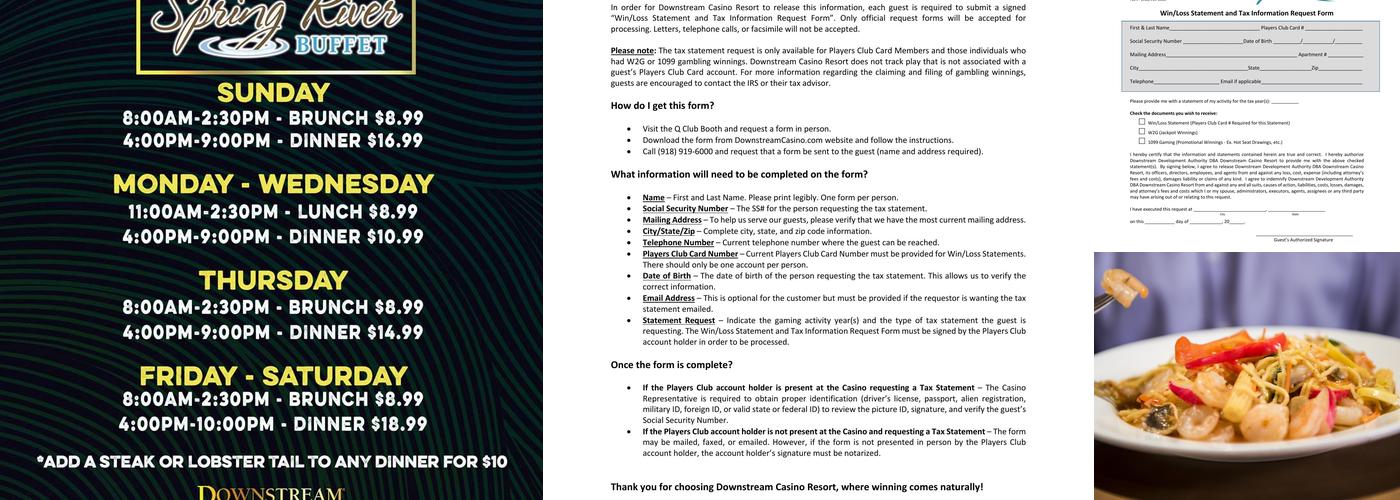 Spring River Buffet Menu