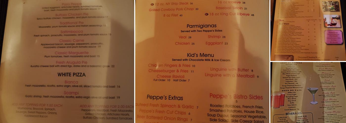 Peppe's Bistro Menu