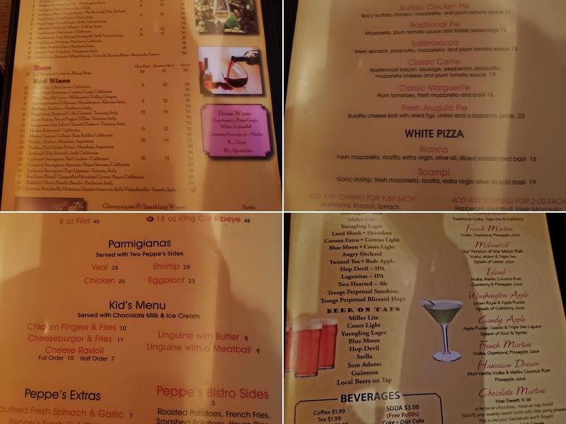 Peppe's Bistro Menu