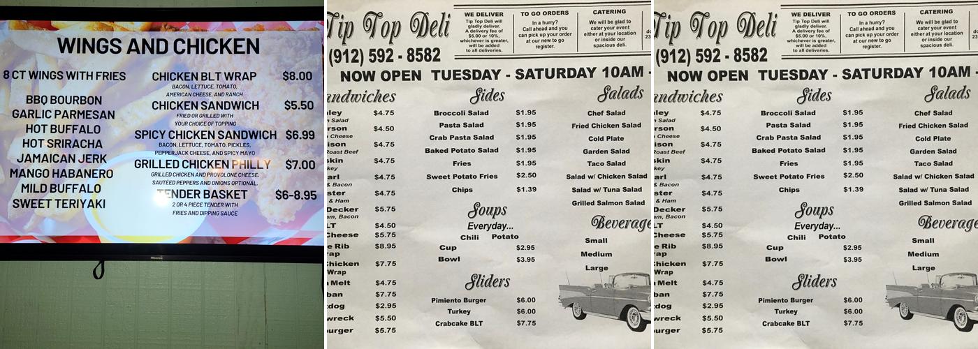 Tip Top Deli Menu
