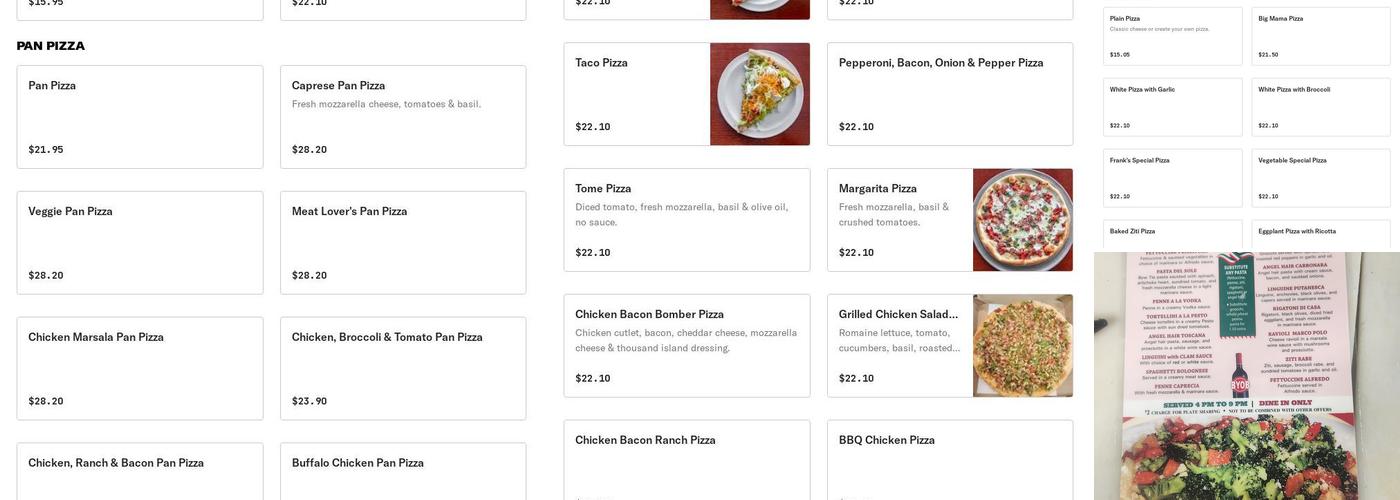 Tuscana Pizza & Pasta Menu
