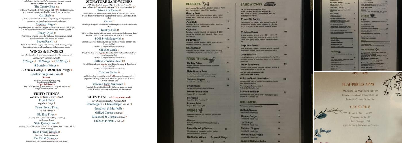 Slate Quarry Hotel Menu