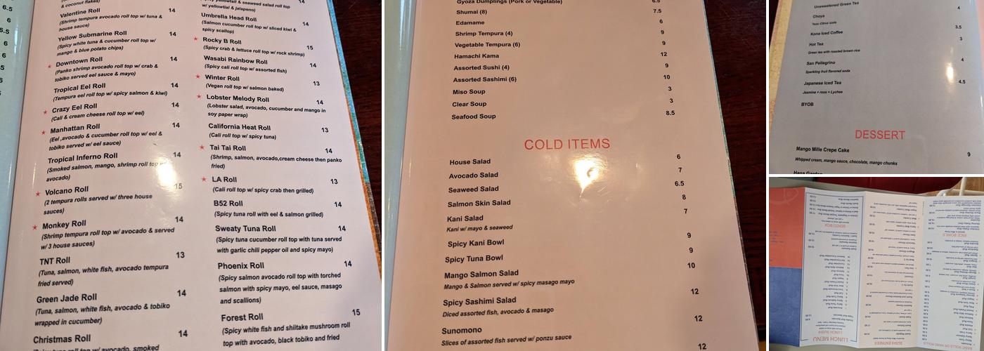 Hana Sushi Menu
