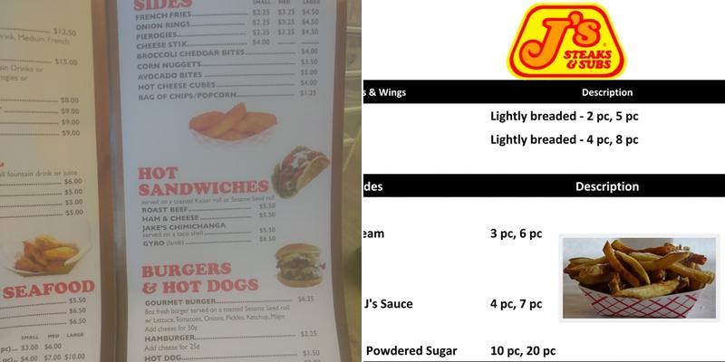 J's Steaks & Subs - Nazareth Menu