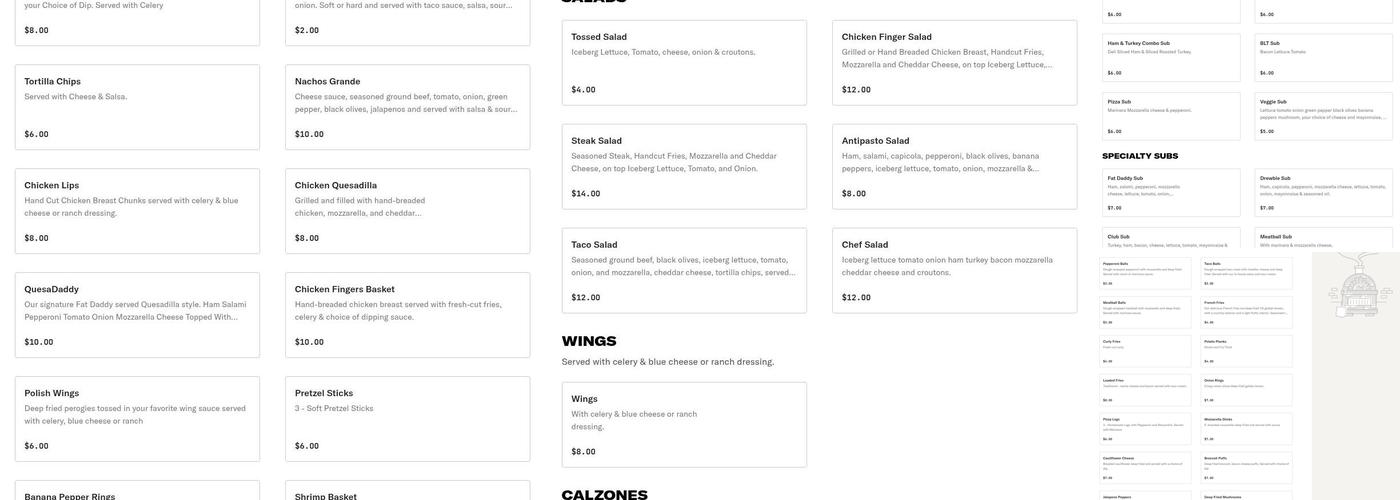 Fat Daddy's Taproom & Grille Menu