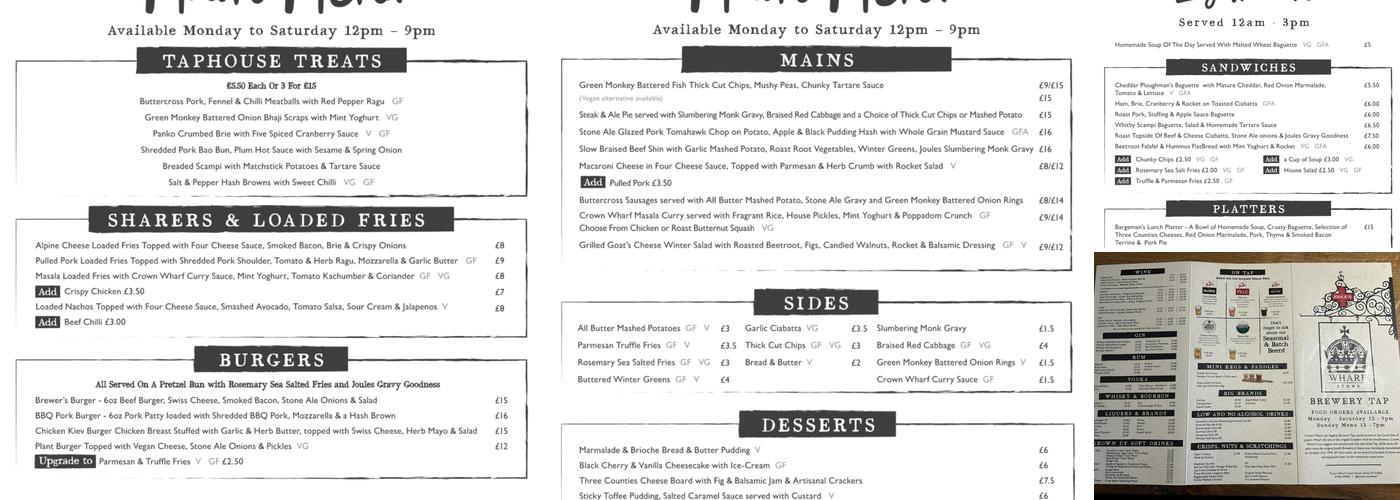 Crown Wharf Menu