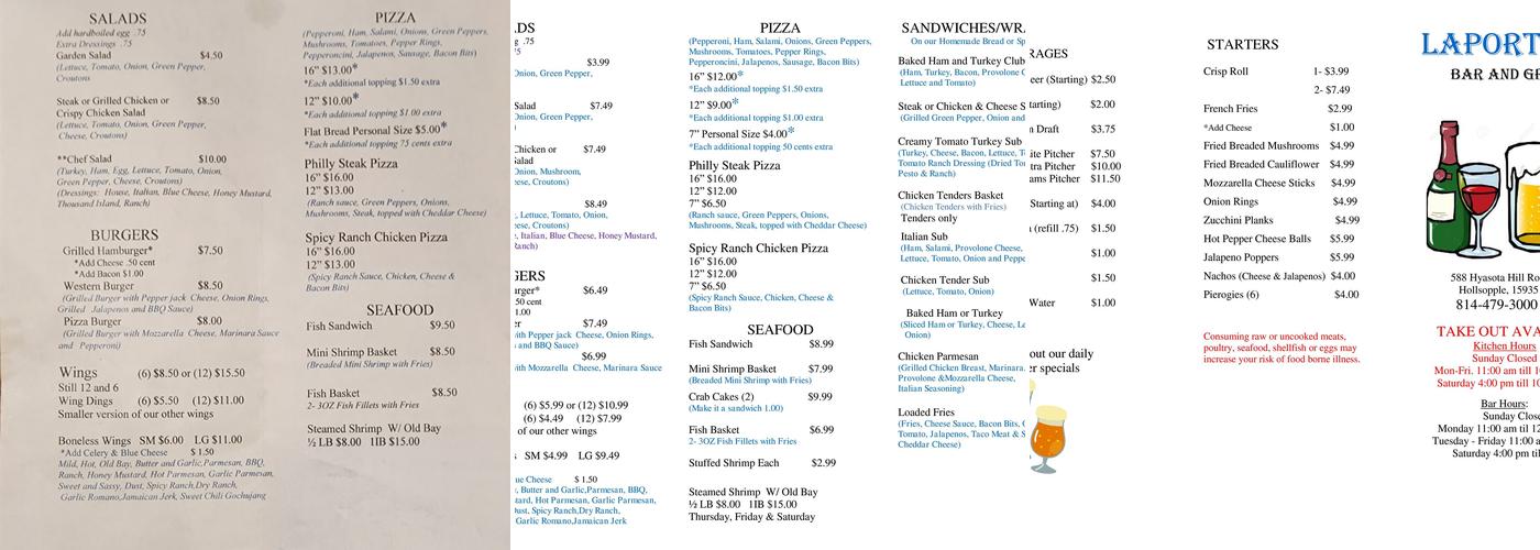 Laporte's Bar & Grill Menu