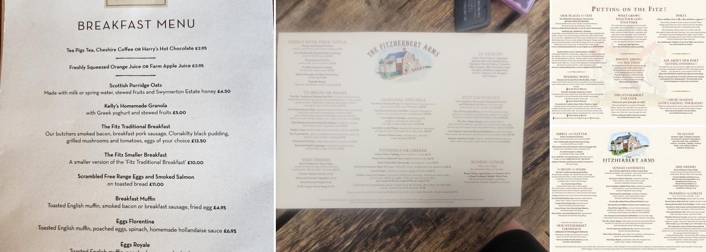 Fitzherbert Arms Menu