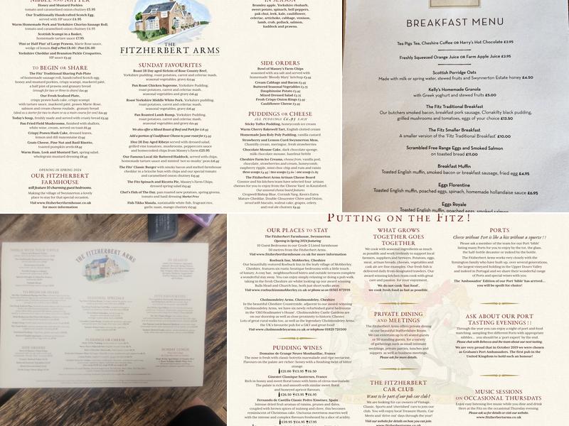 Fitzherbert Arms Menu