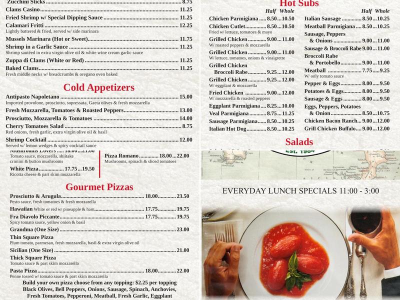 Bellariva Trattoria & Pizzeria Menu