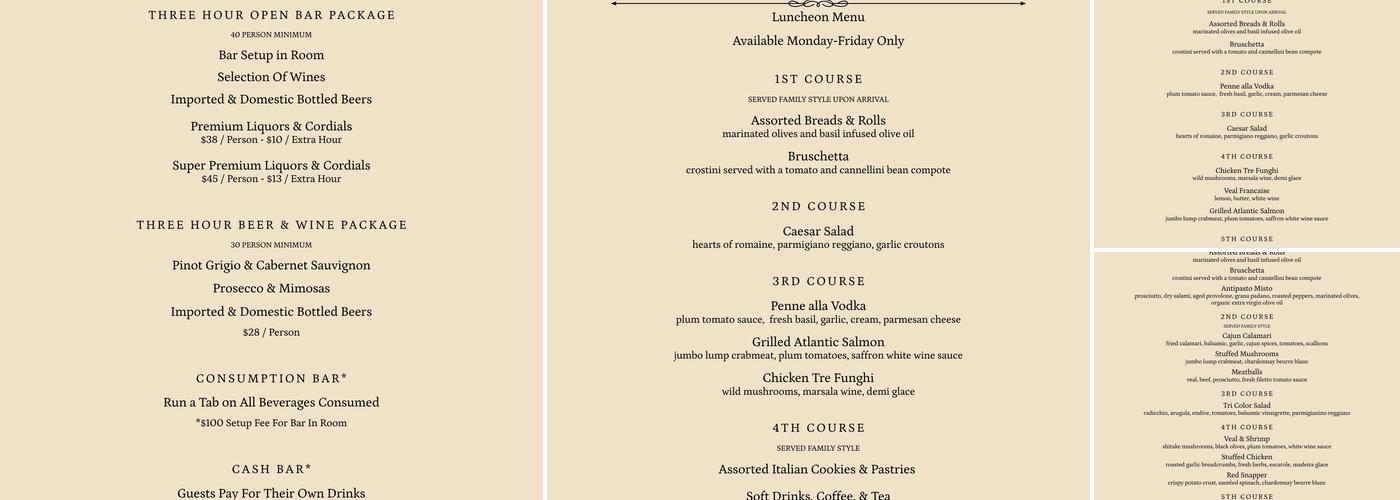 Water & Wine Ristorante Menu