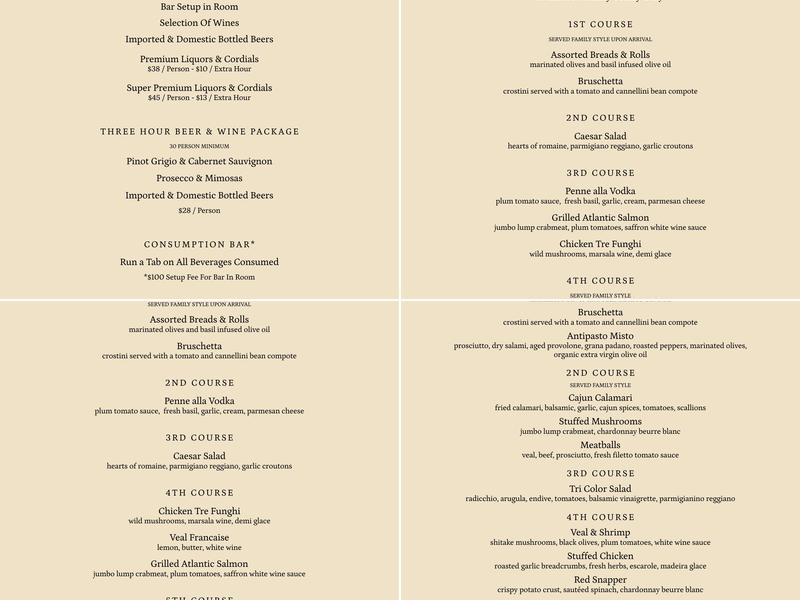 Water & Wine Ristorante Menu