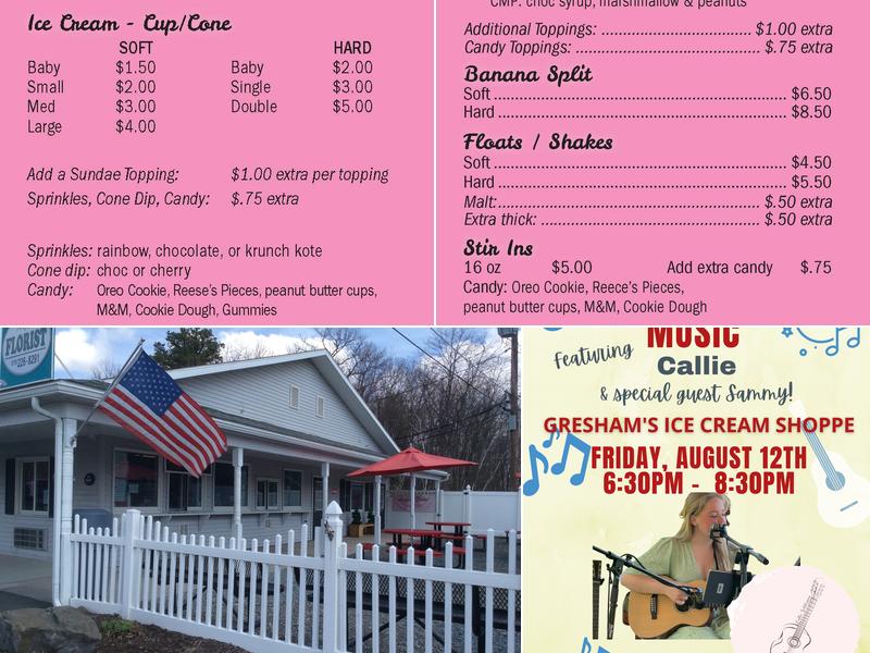 Gresham's Ice Cream Shoppe Menu