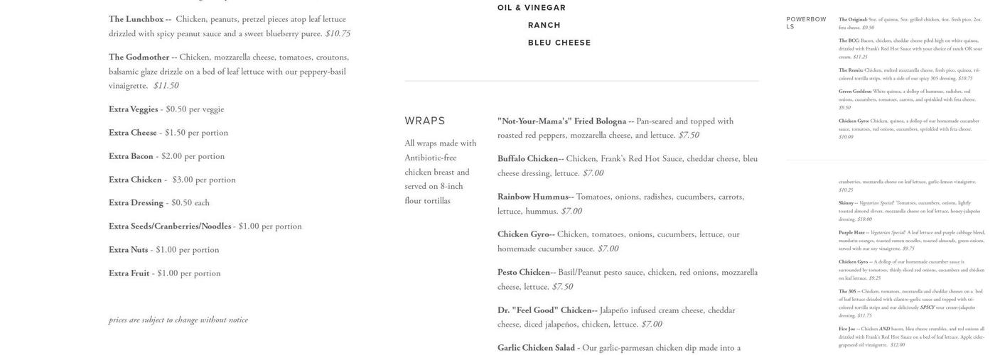 Sweet Melissa's Good Eats Menu