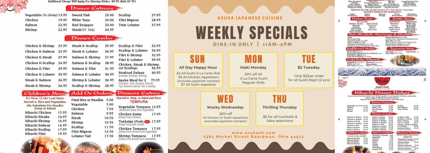 Asuka Japanese Cuisine Menu