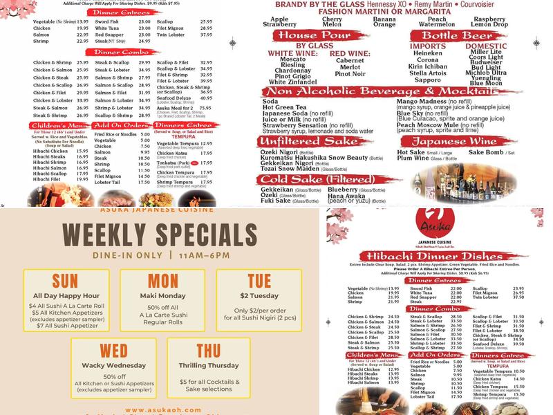 Asuka Japanese Cuisine Menu