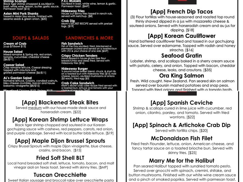 The Island Hideaway Menu