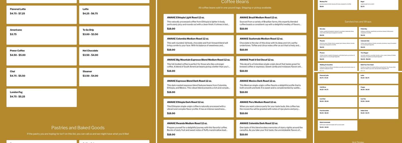 Kawa Coffee Menu