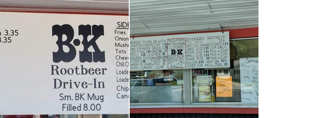 B & K Rootbeer Menu