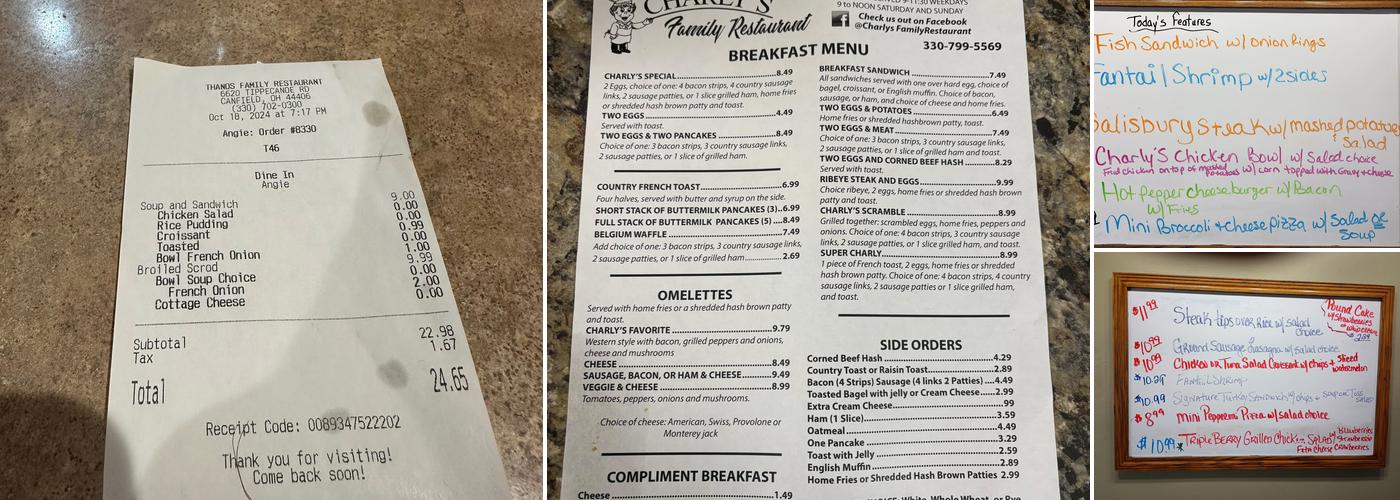 Charly's Family Restaurant Menu