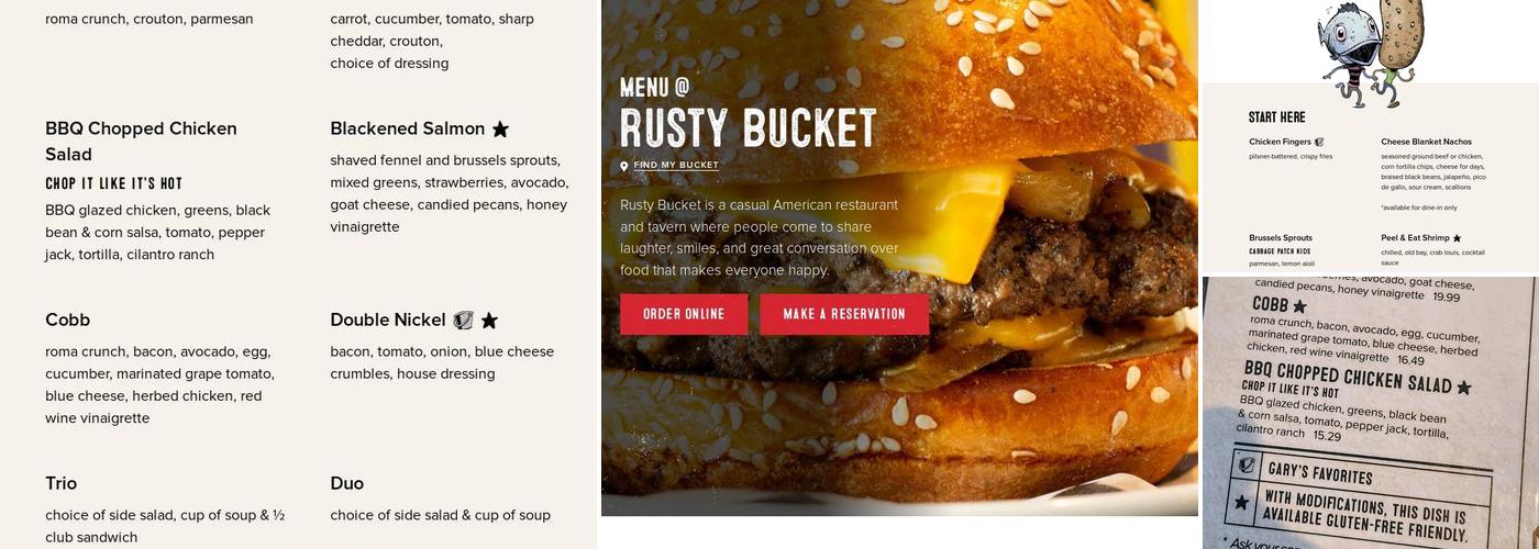 Rusty Bucket Restaurant and Tavern Menu