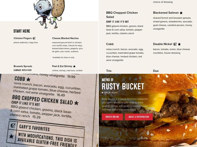 Rusty Bucket Restaurant and Tavern Menu