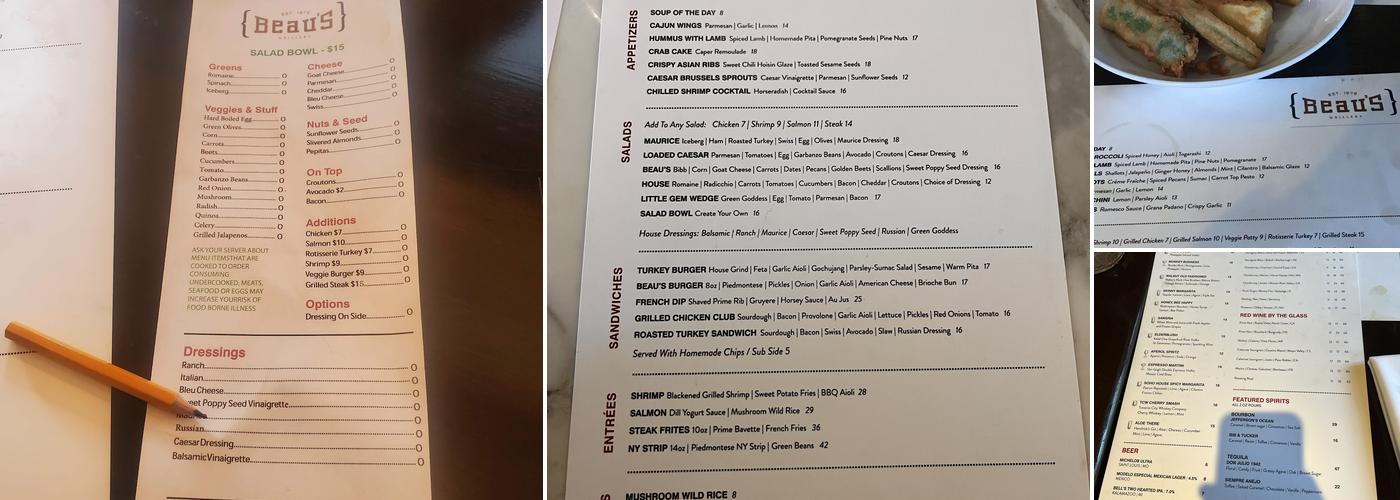 Beau's Grillery Menu