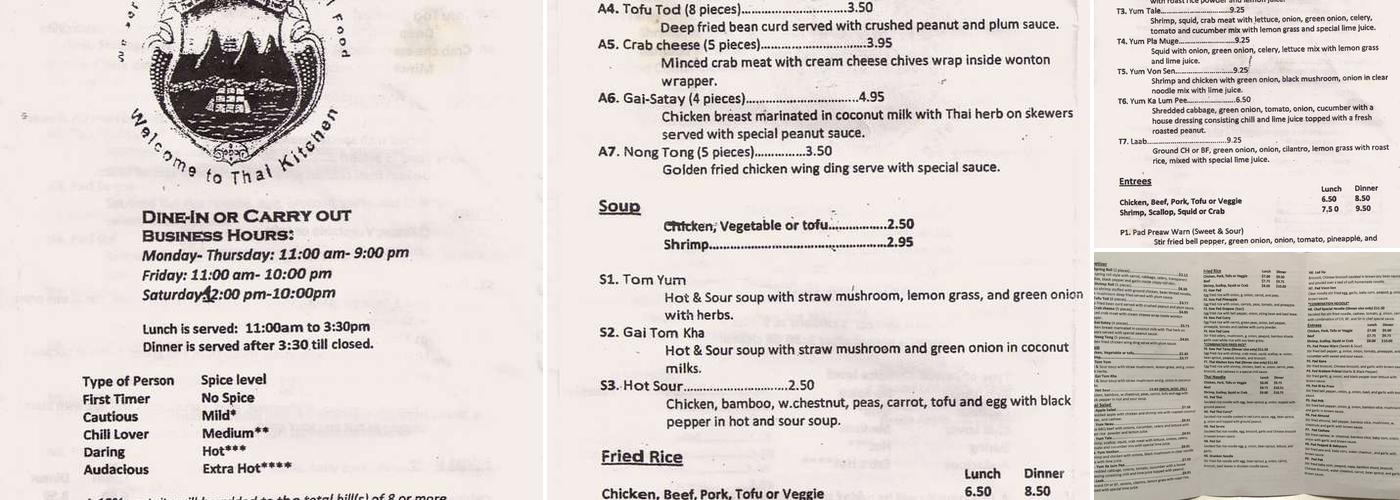 Thai Kitchen Menu