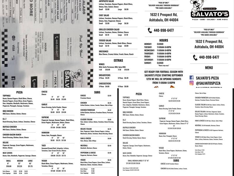 Salvato's Pizza Menu