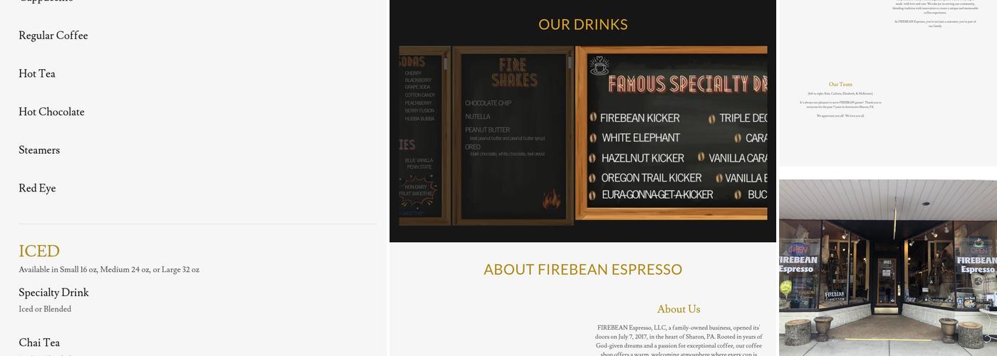 FIREBEAN Espresso Menu