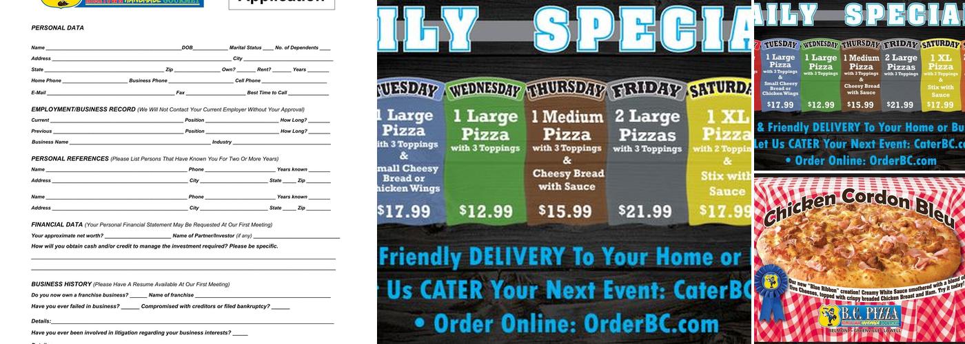 BC Pizza of Belmont Menu